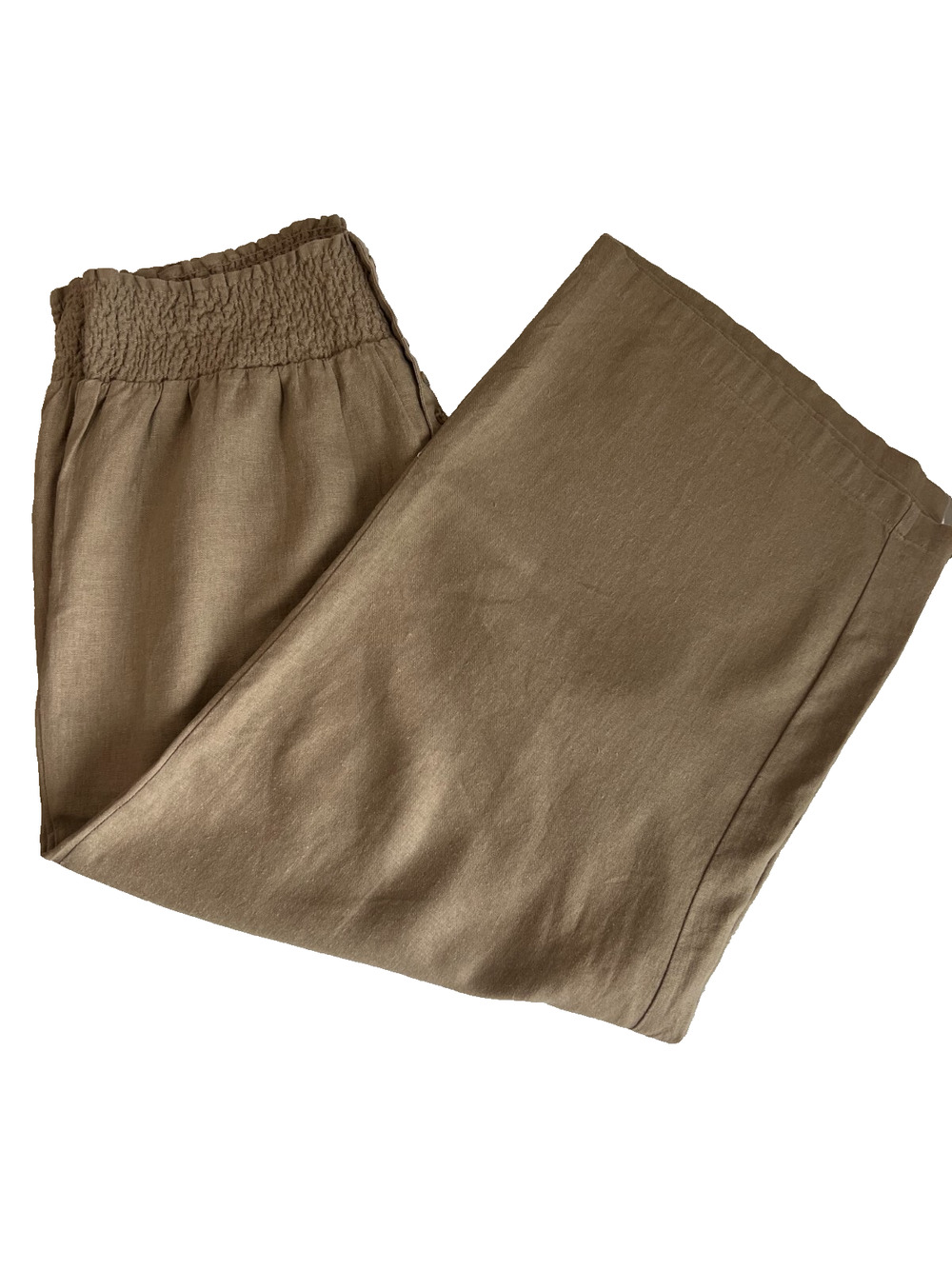 Womens Mocha Brown Linen blend Wide Leg Cropped, elastic waistband,size-XL